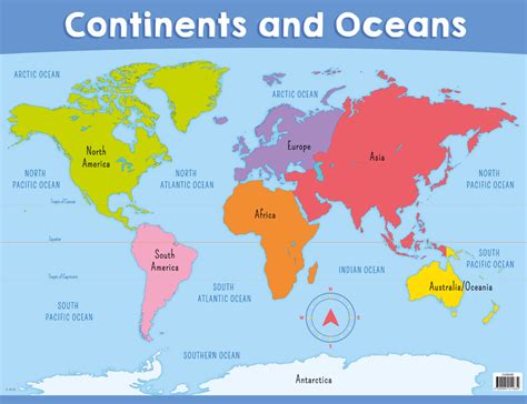 Study Map Of Continents And Oceans