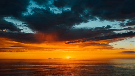 Sea Horizon Sunset Under Black Blue Cloudy Sky 4K HD Nature Wallpapers ...