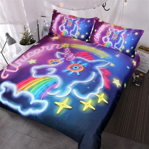 Unicorn Neon Light Special Glowing Bedding Set Twin Full Queen King ...