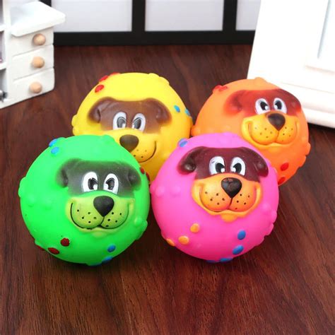 COLOR RANDOM Cat Dog Toys Soft Rubber Dog Face Chew Squeaker Squeaky ...