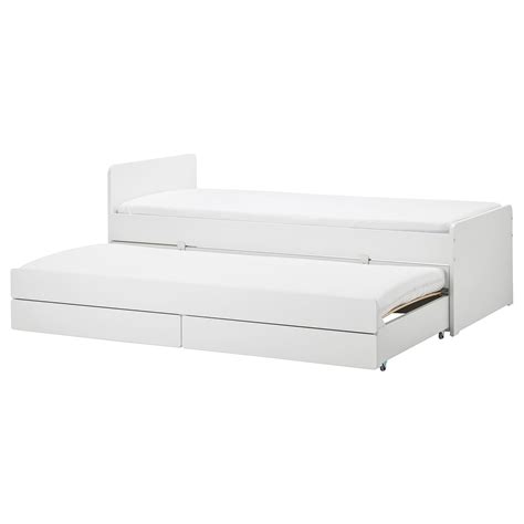 SLÄKT bed frame w/pull-out bed + storage, white, Twin - IKEA CA