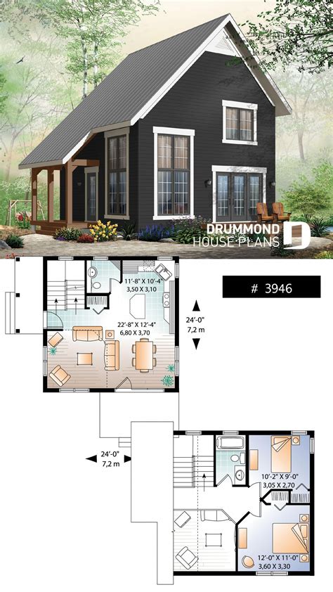 2 bedroom transitional style cottage design, with mezzanine and ...