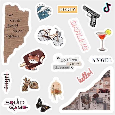 various stickers with words and pictures on them