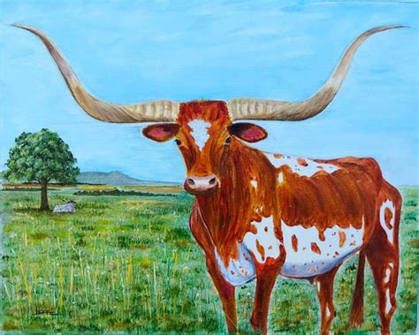 Original Oil Painting Longhorn Texas Longhorn Wildlife Cow | Etsy