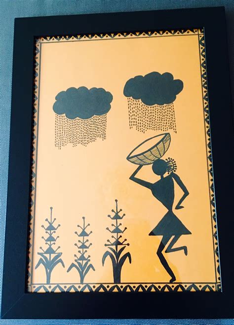 Warli 'Girl in the rain'. Artist Mom. Original painting from other artists