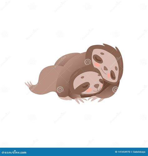 Cute Sloth Family Sleeping - Funny Jungle Animal Mother with Little ...