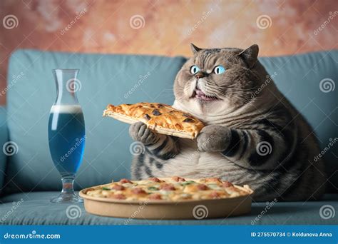 Happy Fat Cat Dressed Eating Pizza, , Created with Generative AI ...