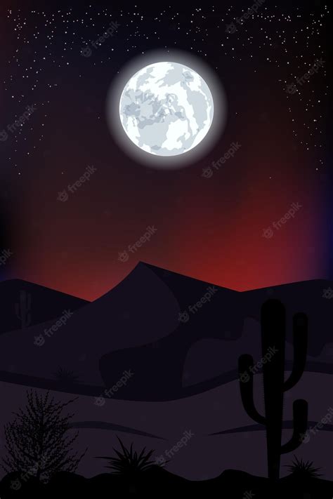 Premium Vector | Vector drawing landscape night desert starry sky