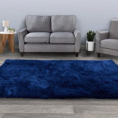 Shag Area Rug- 5x7 Plush Navy Blue Throw Carpet- Cozy Modern Design ...