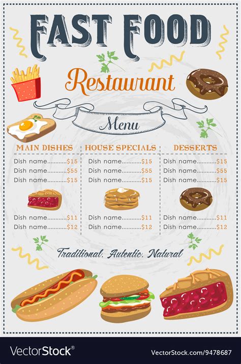 Fast food restaurant menu Royalty Free Vector Image