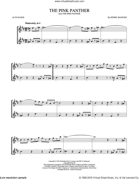 The Pink Panther sheet music for two alto saxophones (duets)