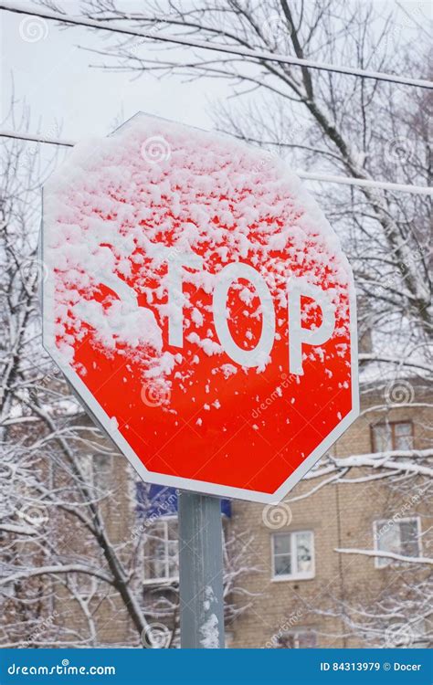 Snow-covered sign stop stock image. Image of snow, sign - 84313979