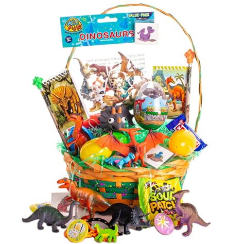 Dinosaur Toy Treat Filled Kids 48-Piece Medium Easter Basket Gift Set ...