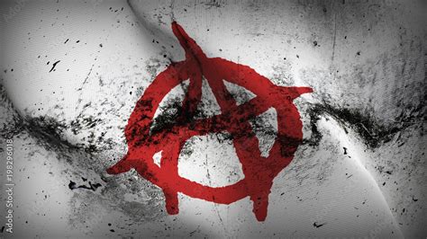 Anarchy Symbol red white grunge flag waving loop. Anarchy Symbol red on ...