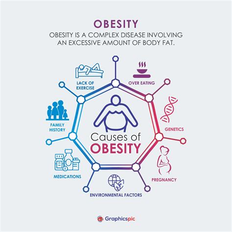 Causes of obesity poster with 7 element infographic steps illustration ...