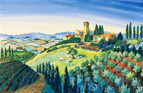 Tuscan Hilltop Town, Painting of Artimino, Italian Countryside ...