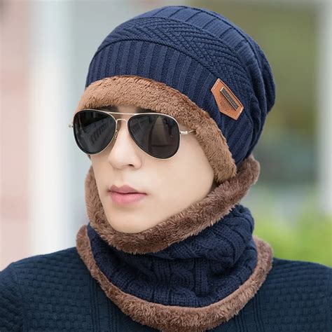 2016 Winter Hats For Men Knit Scarf Cap Neck Warm Caps Winter Beanie ...