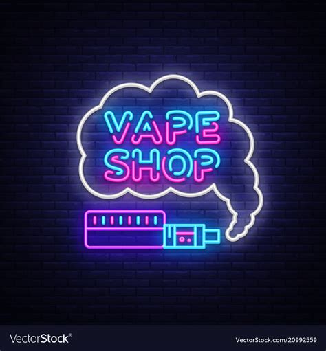 Vape shop logo neon neon sign design Royalty Free Vector