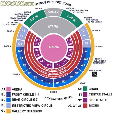 Royal Albert Hall detailed seat numbers seating plan - MapaPlan.com