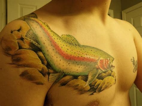 Rainbow Trout chest and shoulder | Trout tattoo, Rainbow tattoos, Tattoos