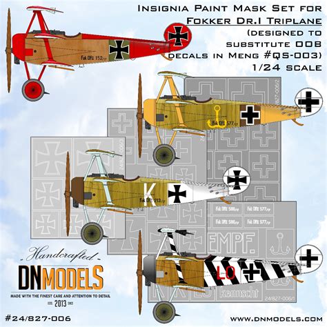 Insignia Paint Mask Set for Fokker Dr.I - designed for 1/24 MENG kits