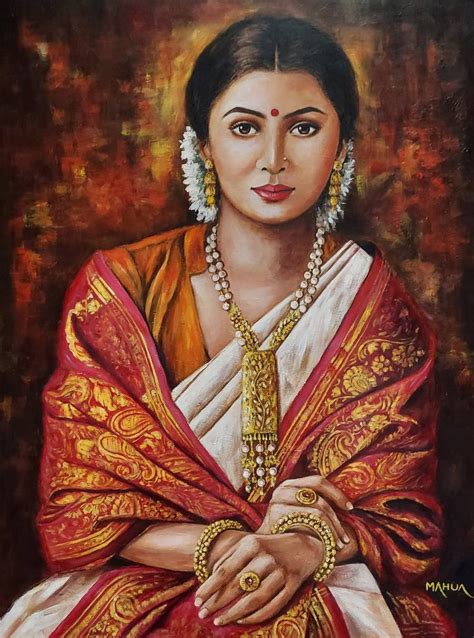 Portrait of Indian Lady in Saree - 8 Painting by Mahua Pal | Saatchi Art