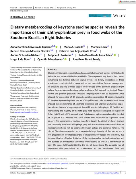 (PDF) Dietary metabarcoding of keystone sardine species reveals the ...