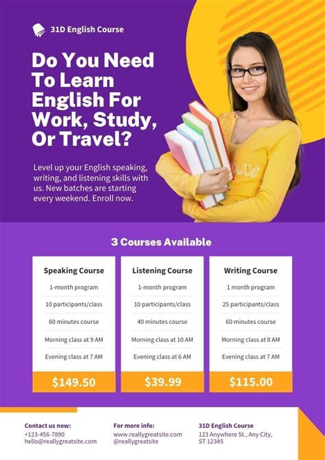 English Course Flyer Template | Learn English with Canva Pro