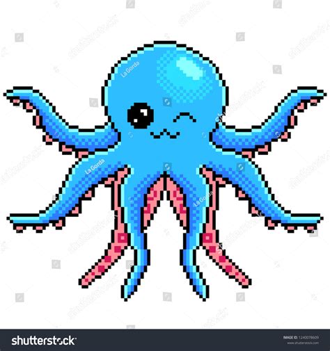 Vektor Stok Pixel Art Cute Octopus Detailed Illustration (Tanpa Royalti ...