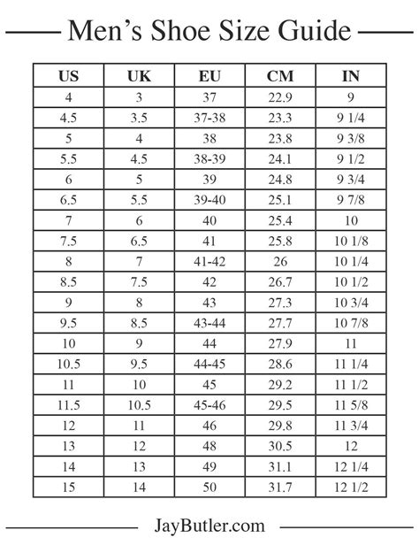 Men's Shoe Size Guide – Jay Butler | Shoes mens, Men shoes size ...