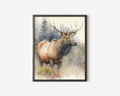 Elk Printable Wall Art Watercolor Painting Art Print Western Cabin ...