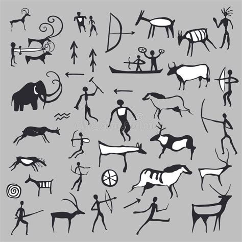 Drawings from Caves, Ancient Arts and Symbols Stock Vector ...