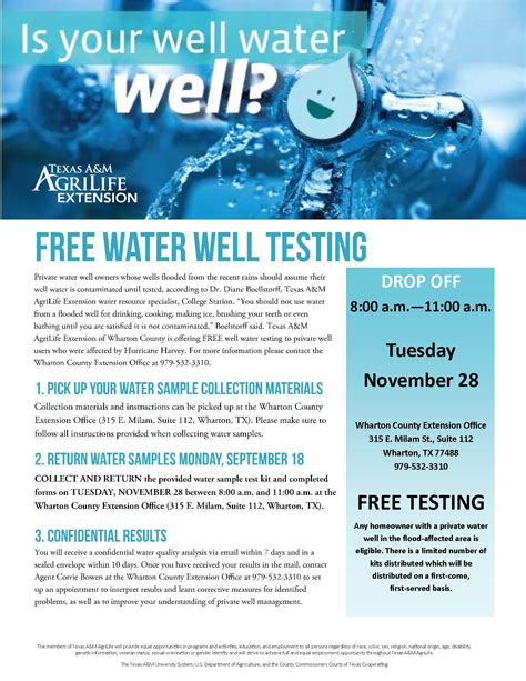 Free Water Well Testing Wharton County Nov 28 - Wharton