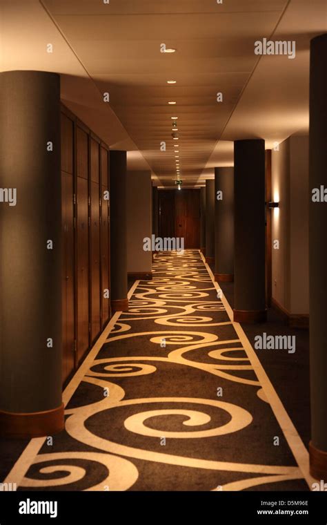 Hotel corridor with a modern carpet and lighting design, at the Hotel ...