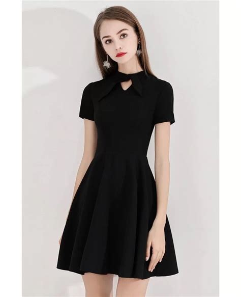 Simple Little Black Short Party Dress With Bow Neckline #BLS97013 ...