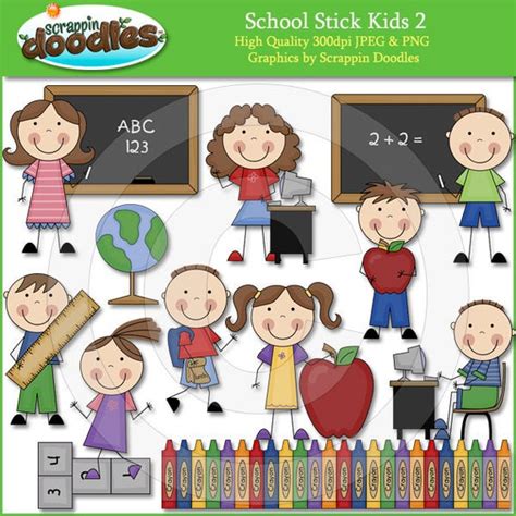 School Stick Kids 2 Clip Art