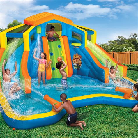 Banzai Inflatable Adventure Club Dual Slide and Pool Backyard Water Park