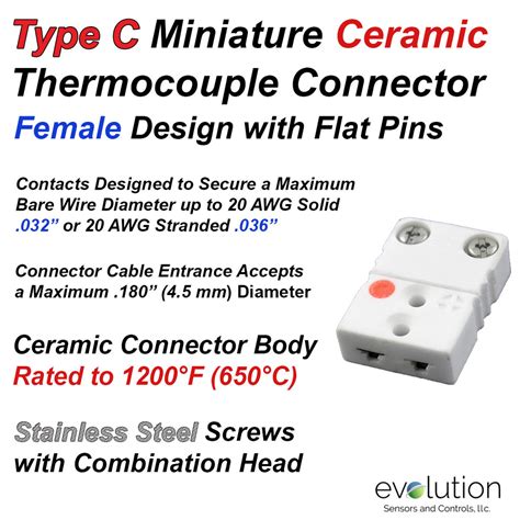 Type C Miniature Female Ceramic Thermocouple Connector | Evolution ...