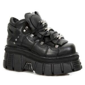 NEW ROCK M.106-S29 TOWER SHOES Metallic Black Leather Biker Gothic ...