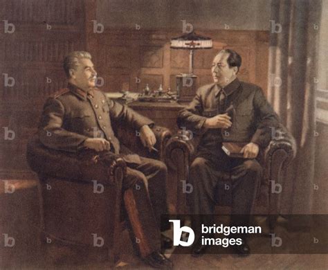 Image of 'The Great Friendship', Stalin and Mao, 1950 (colour litho) by ...