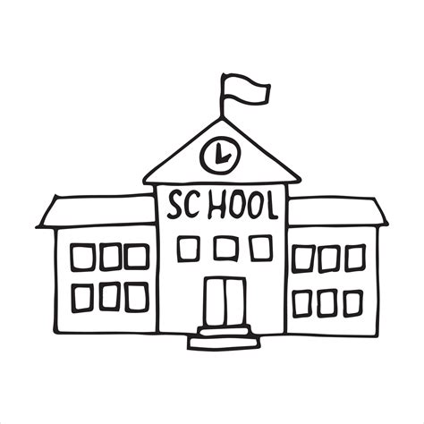 vector drawing in doodle style. school building. simple line drawing ...