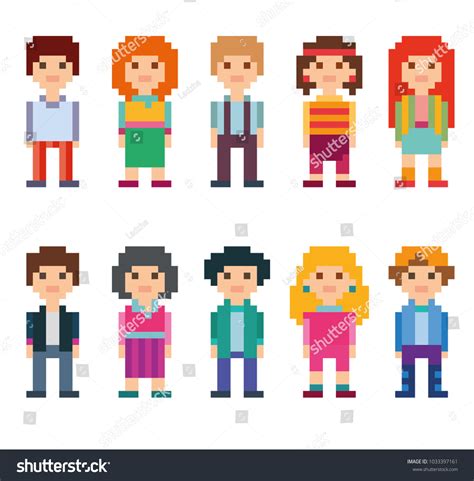 Set Simple Pixel Art Style Characters Stock Vector (Royalty Free ...