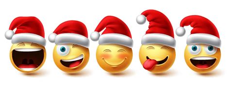 Christmas emoji vector set. Emojis xmas characters wearing santa red ...