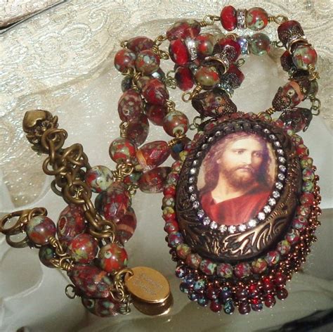 Jesus bead embroidery shrine pendant prayer necklace Sacred Jewelry ...