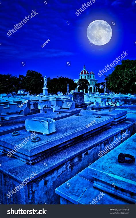 Scary Old Cemetery Night Bright Full Stock Photo 90444988 | Shutterstock