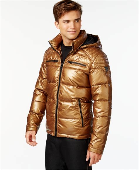 Guess Hooded Puffer Jacket in Metallic for Men | Lyst