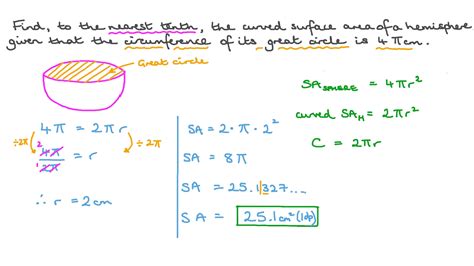 Question Video: Finding the Curved Surface Area of a Hemisphere given ...