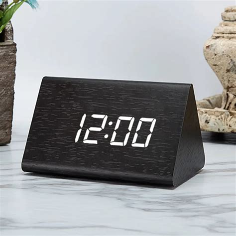 Modern Wooden LED Digital Alarm Clock Thermometer Desk Clocks Sound ...