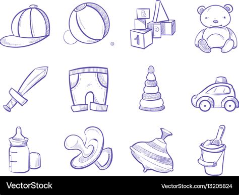 Doodle kids toys hand drawing set Royalty Free Vector Image