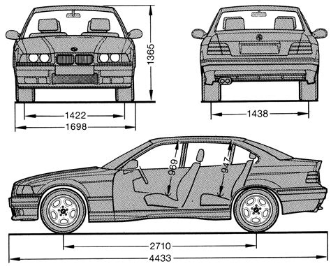 1997 BMW M3 E36 Sedan blueprints free - Outlines